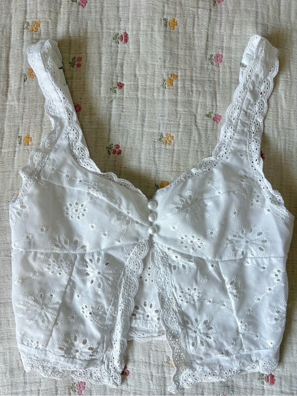 White Eyelet Lace Babydoll Crop Top